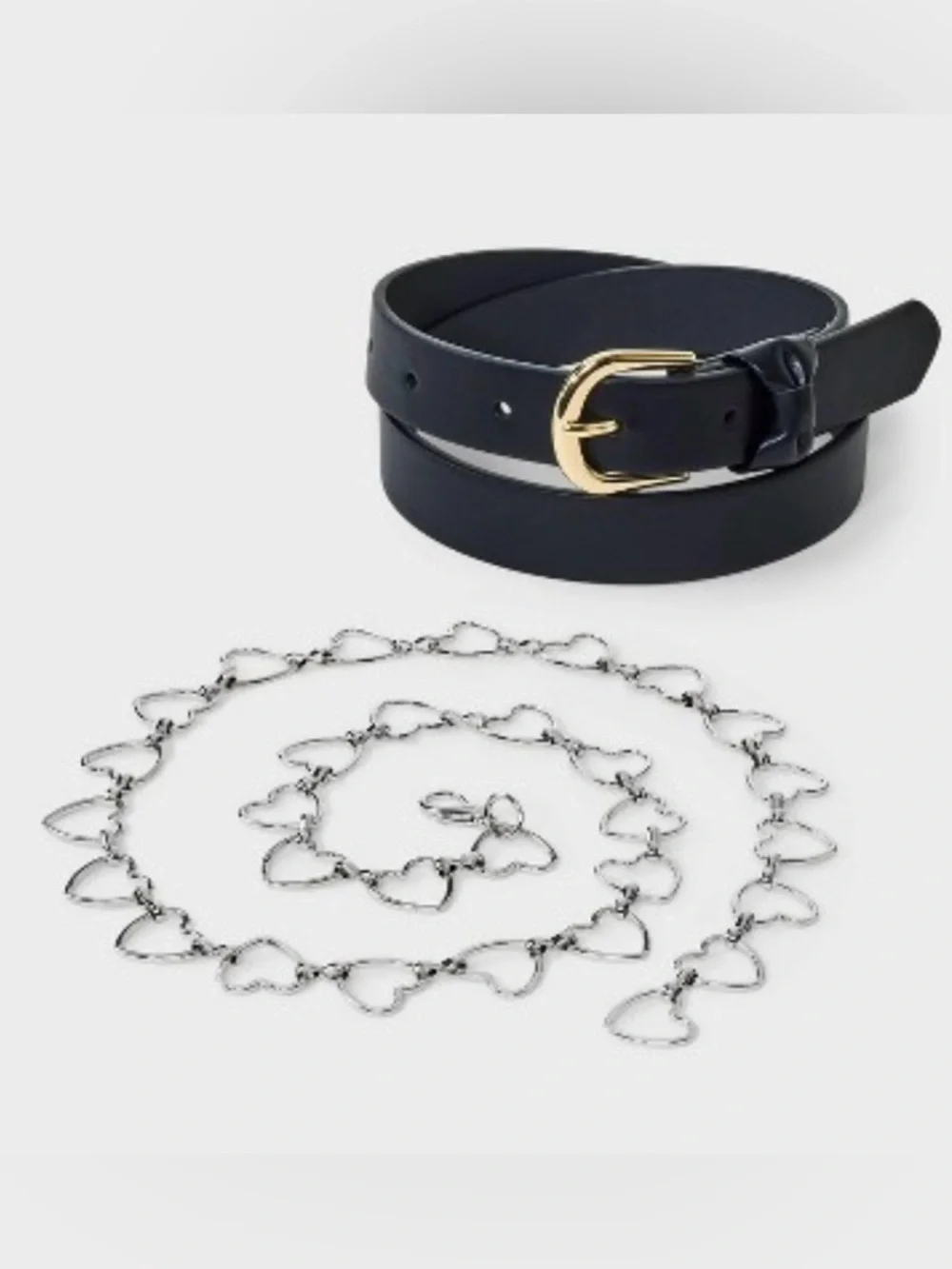 Art Class Girls Belt Set 2 Pack Black Belt Gold Buckle+Silver Chain Belt Size M